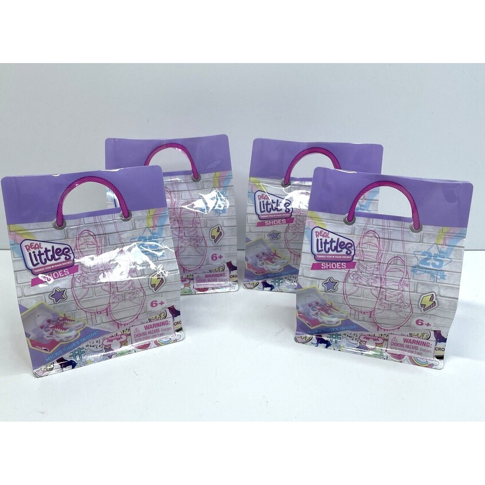 Shopkins REAL LITTLES SHOES Micro Mystery Mini Lot of 4 Sneaker Packs Collect